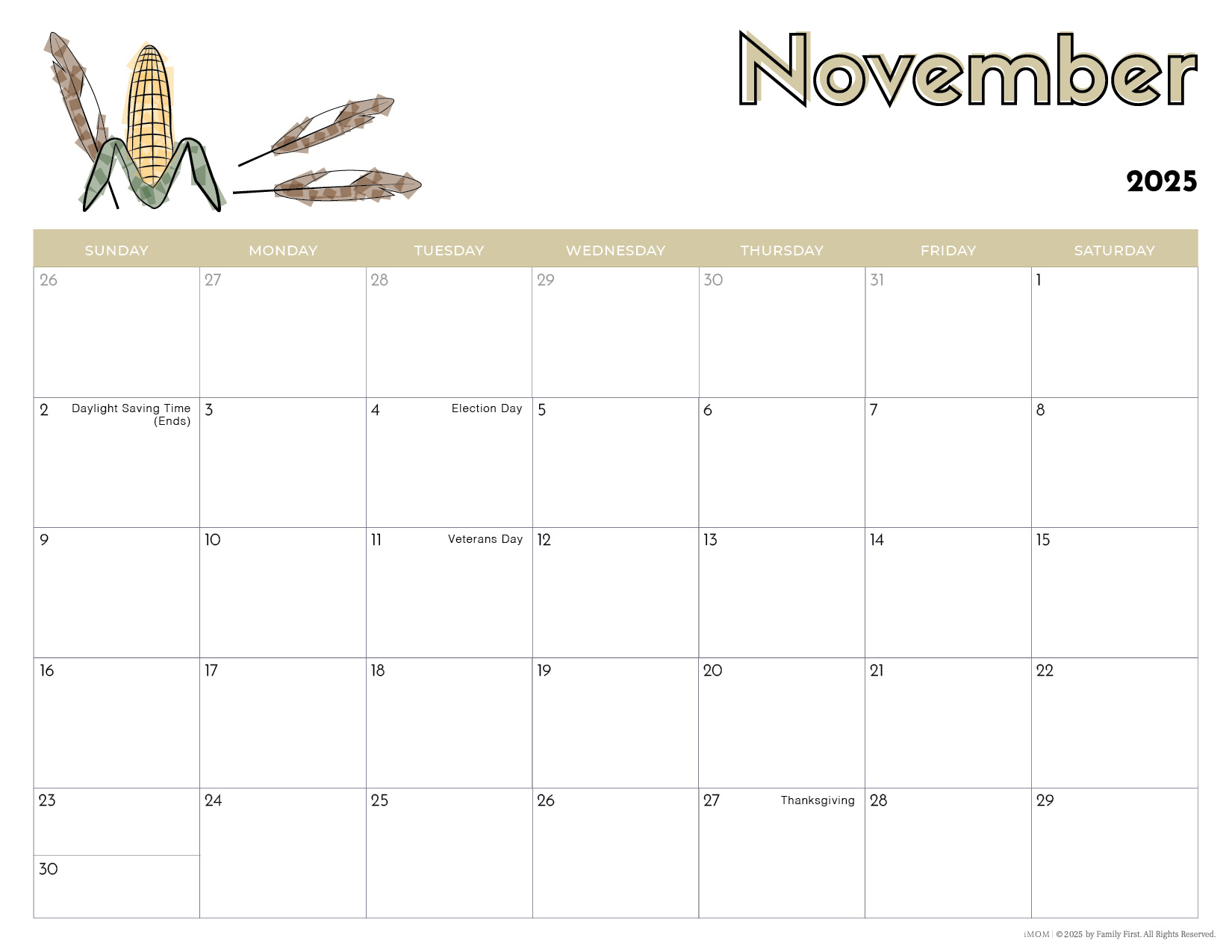 Printable Calendars For Kids2025-2026 Printable Calendars For Kids pertaining to November Calendar 2025 Printable For Kids