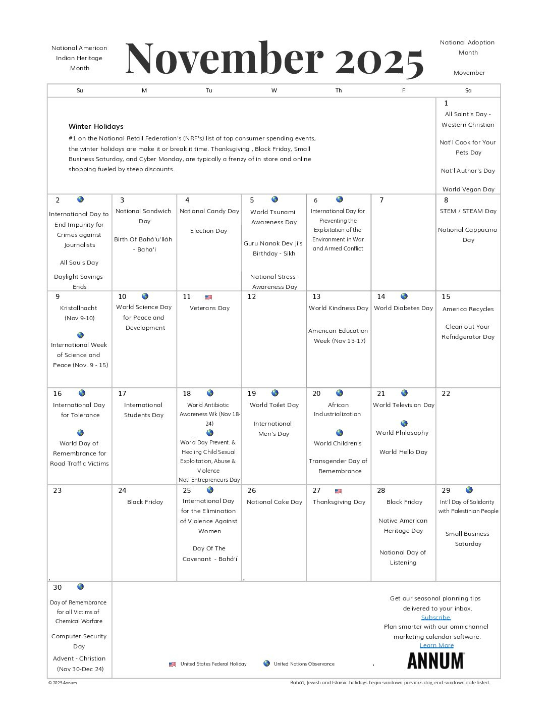 Printable November 2025 Calendar | November Holidays | Annum inside November Events Calendar 2025