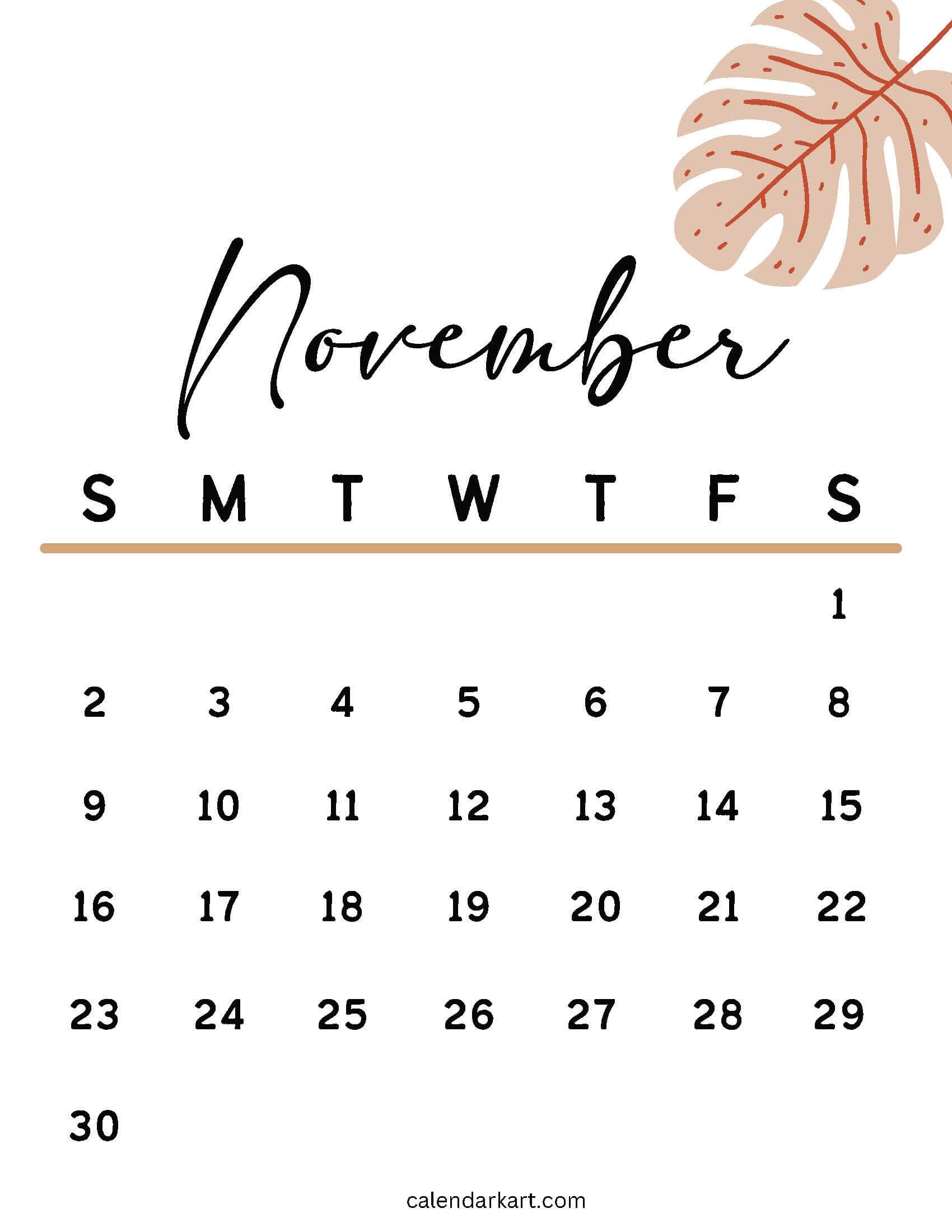 Printable November 2025 Calendars | Free Pdf - Calendarkart with November 24 2025 Calendar