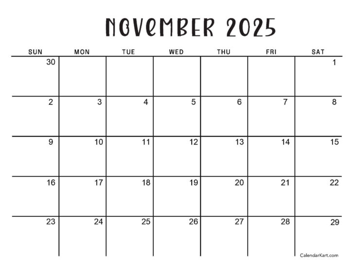 November Calendar 2025 Sunday Start
