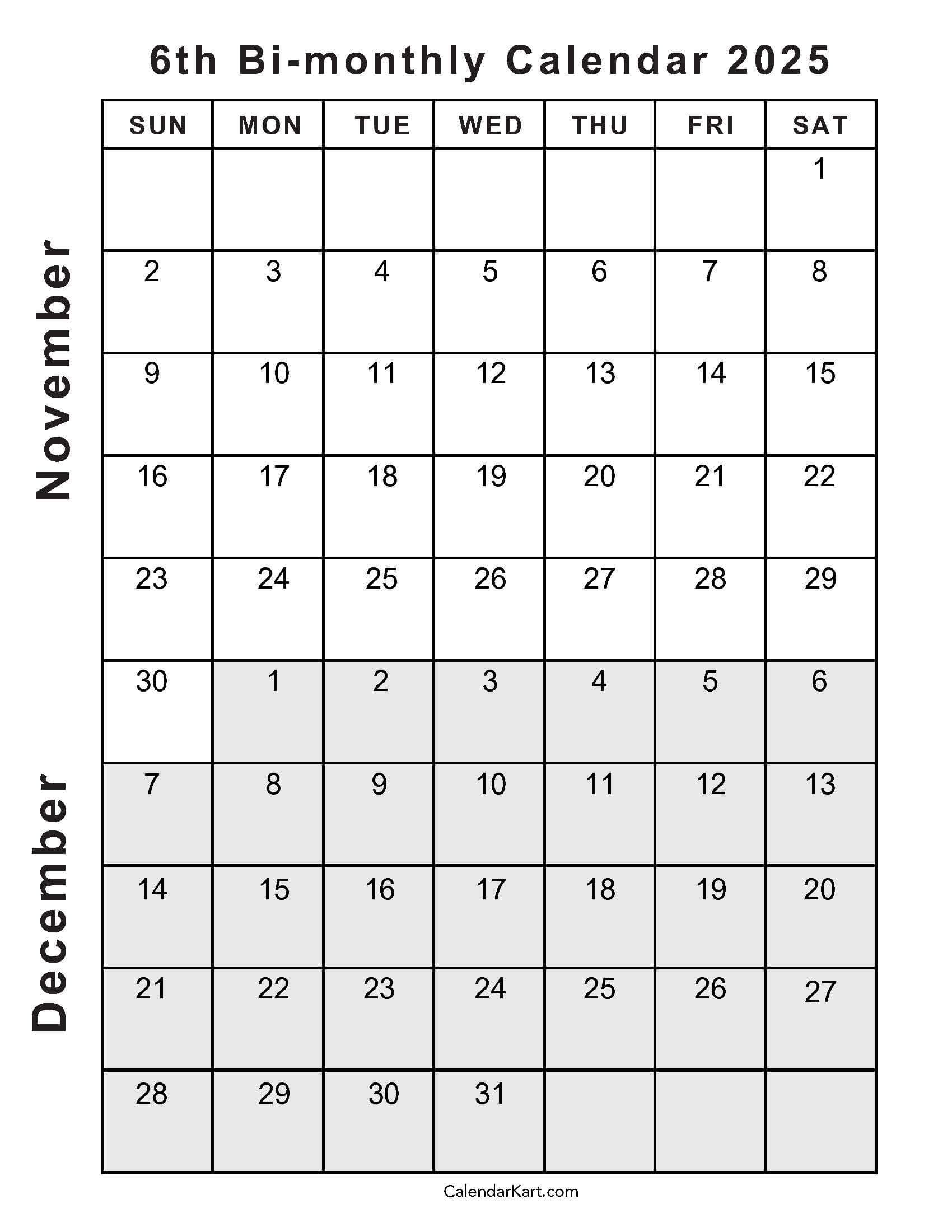Printable November December 2025 Calendars | Calendarkart with November And December 2025 Calendar