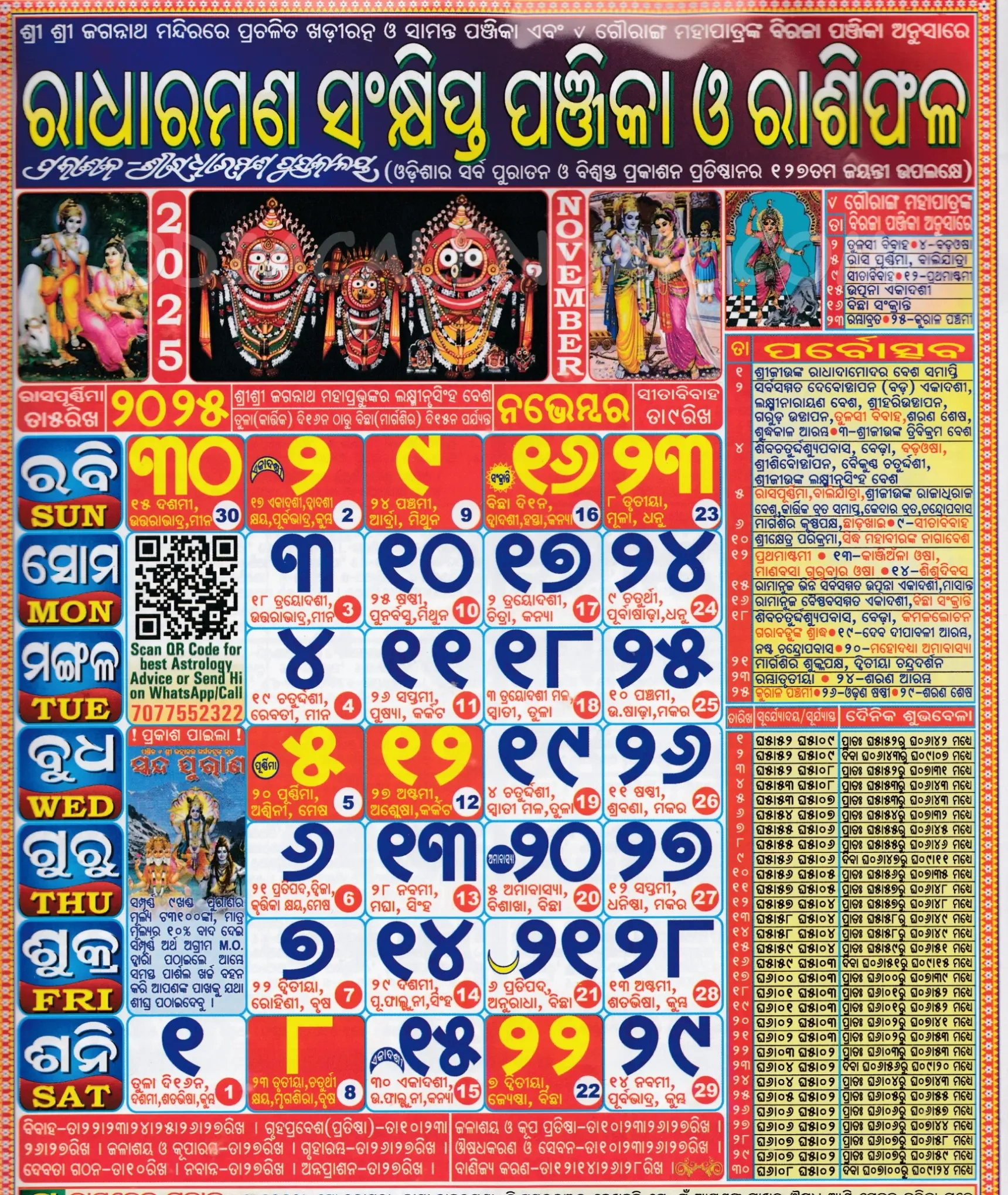 Radharaman Odia Calendar November 2025: Festivals, Auspicious Days inside Biraja Calendar 2025 November