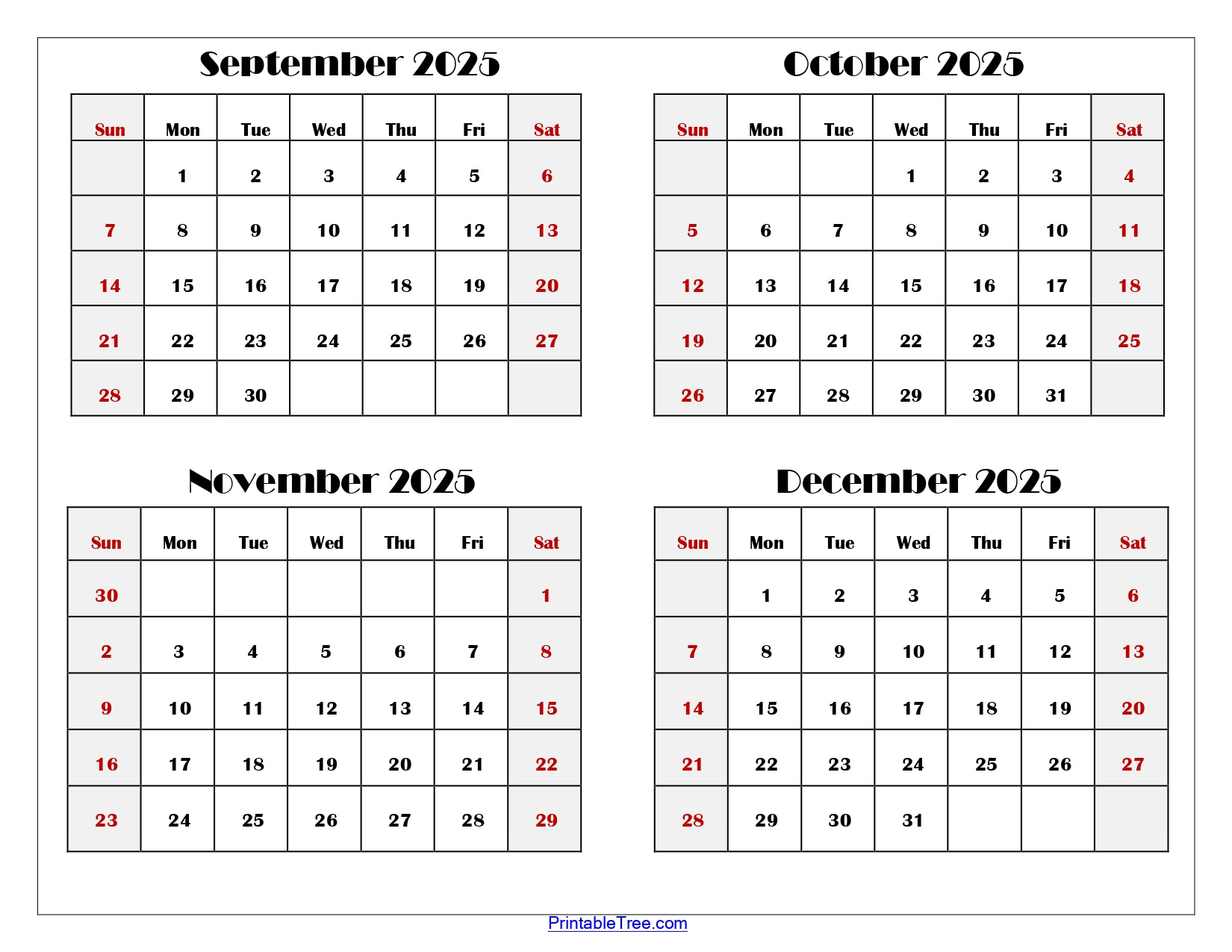 September To December 2025 Calendar Printable Pdf | Four Months intended for September-November 2025 Calendar