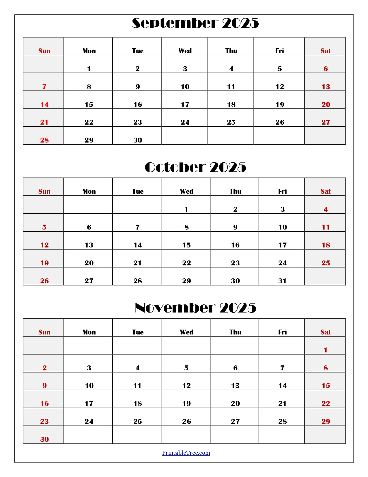 September To November 2025 Calendar Printable Pdf | Three Months within 3 Month Calendar 2025 September October November