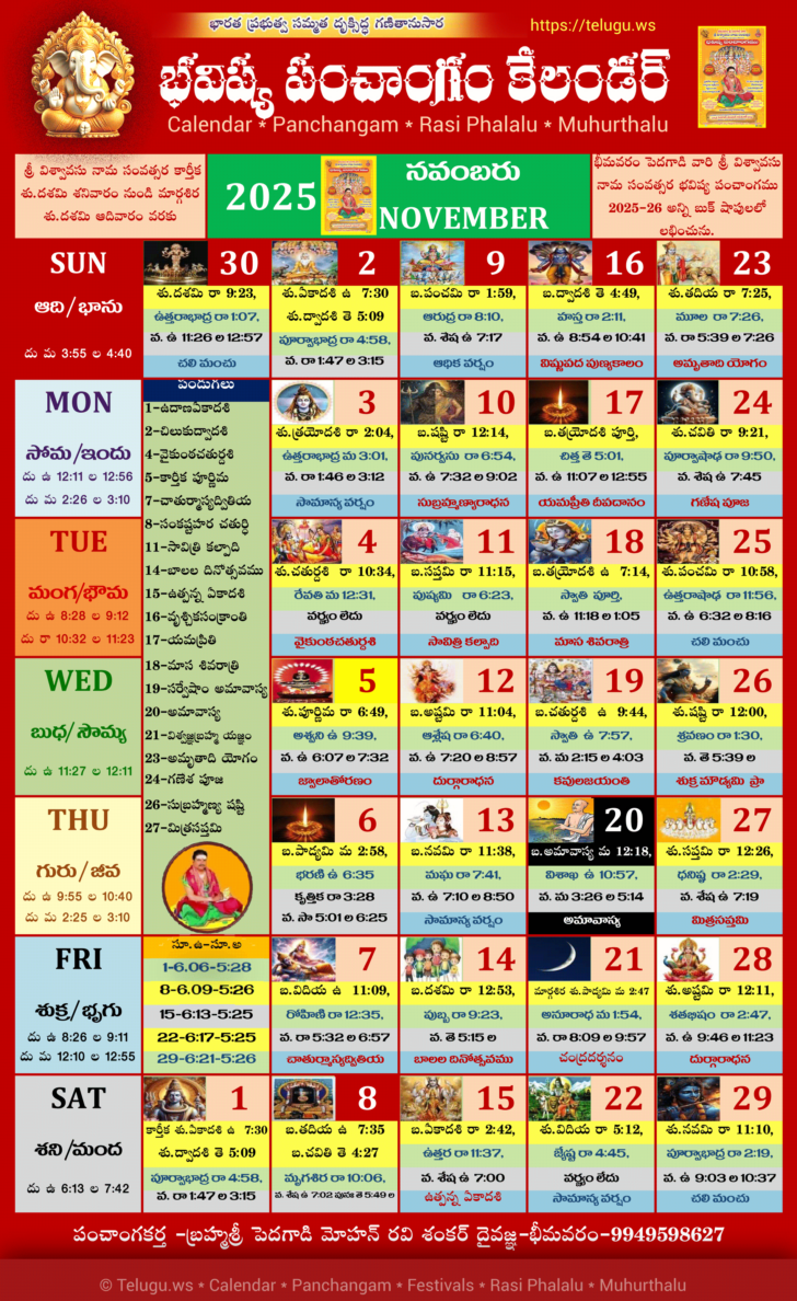 November 2025 Telugu Calendar with Holidays