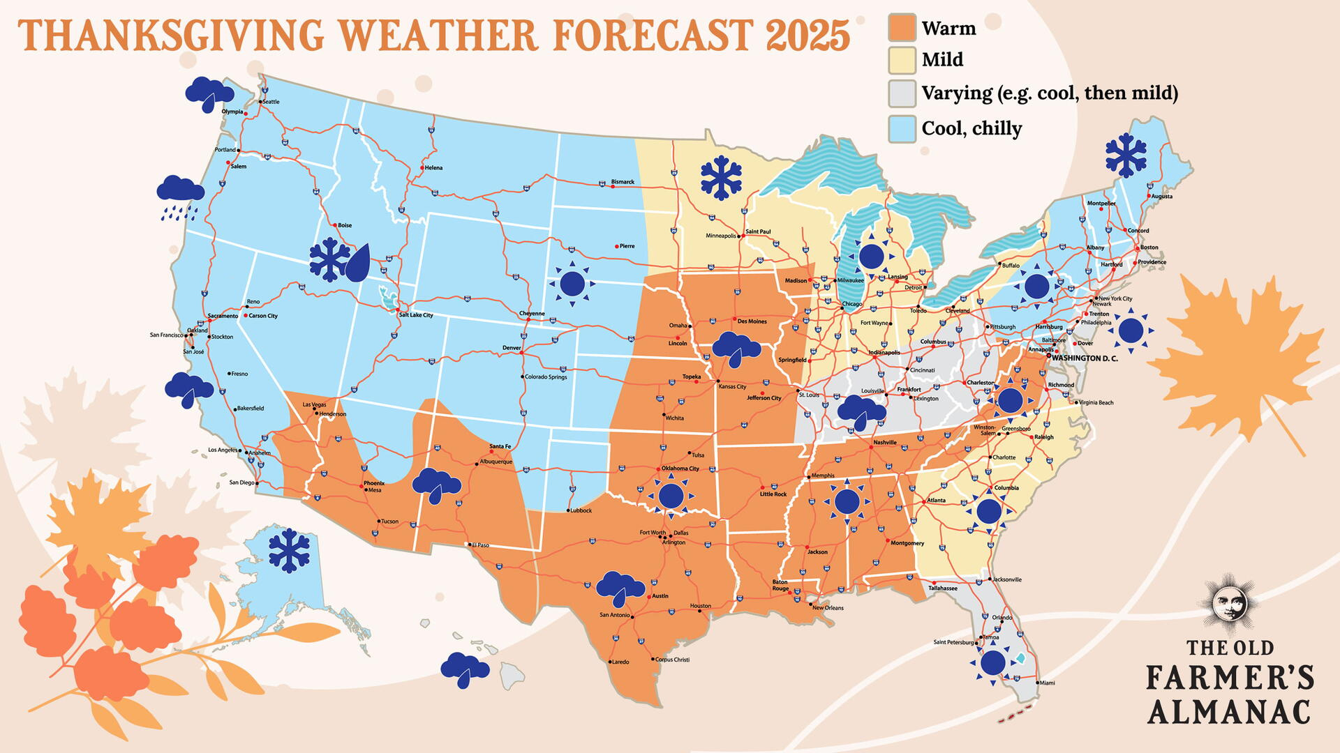 Thanksgiving Weather Forecast 2025—With U.s. Travel Map | The Old with November 2025 Calendar Weather