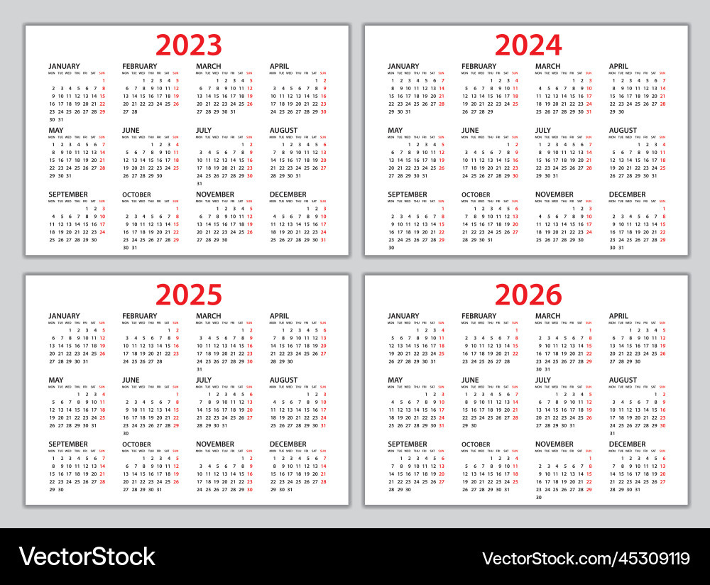 2023-2026 Calendar Planner Template – Lizenzfreie Vektorgrafik within 2023 To 2026 Calendar Printable