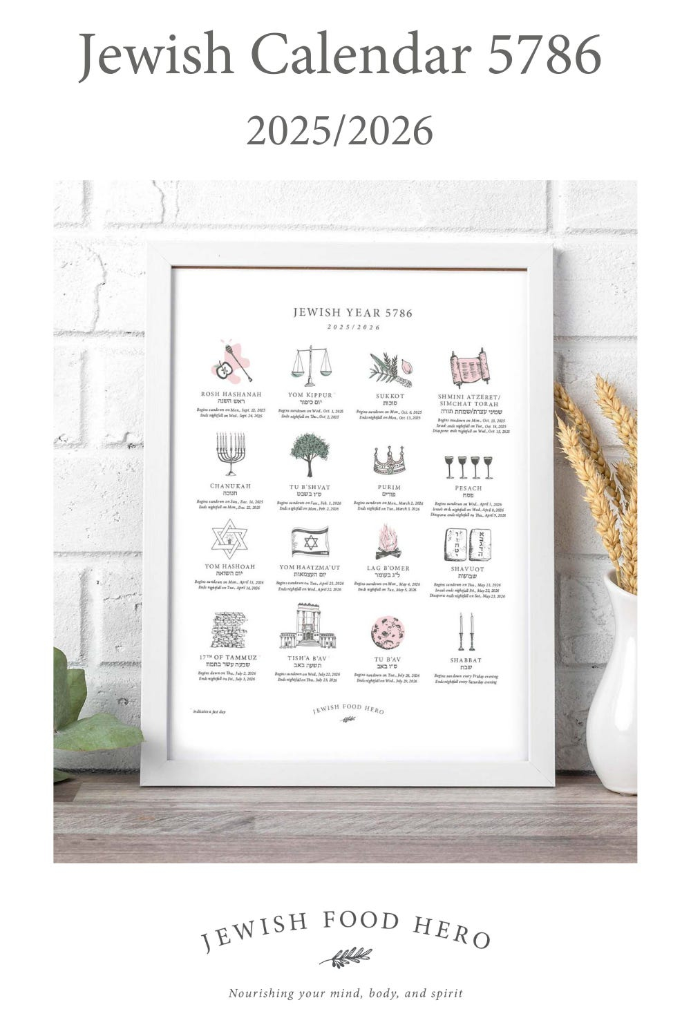 2025-2026 Jewish Calendar // 25% inside Jewish Holiday Calendar 2026 Printable