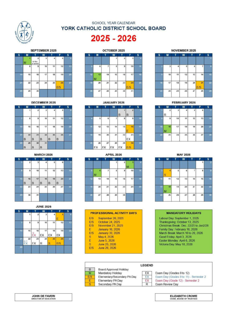 Calgary Catholic School Calendar 2026 – 2027