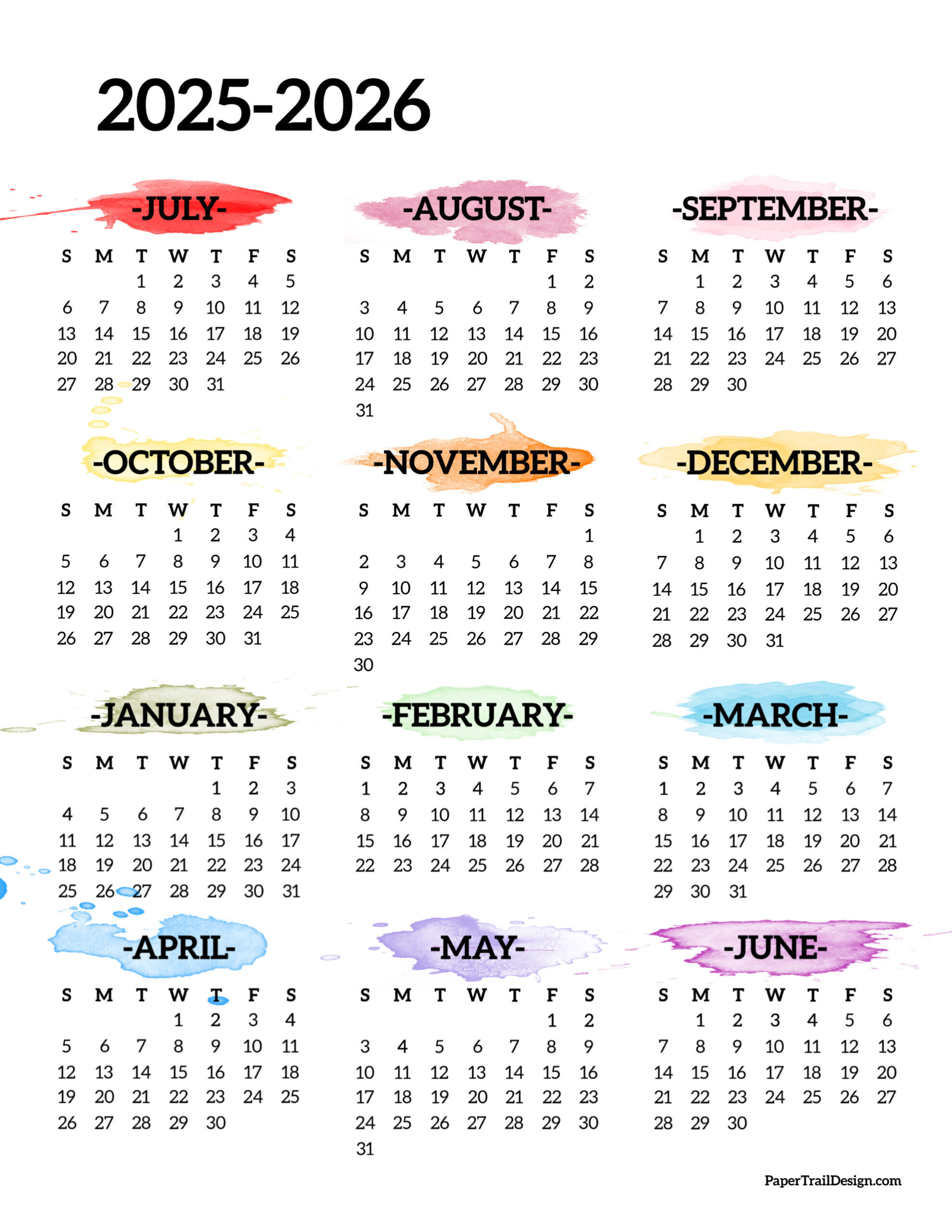 2025-2026 School Year Calendar Free Printable - Paper Trail Design for 2025 Calendar 2026 Printable