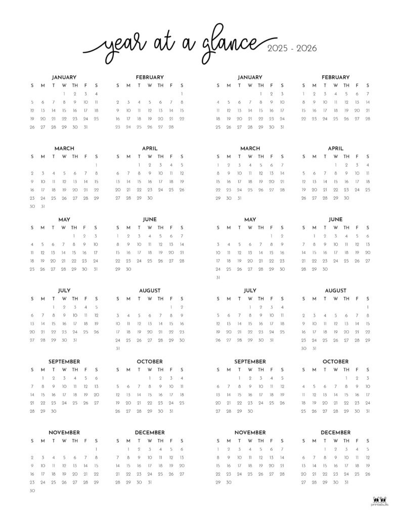 2025-2026 Two Year Calendars - 10 Free Cals | Printabulls within 2025 Calendar 2026 Printable Free Download