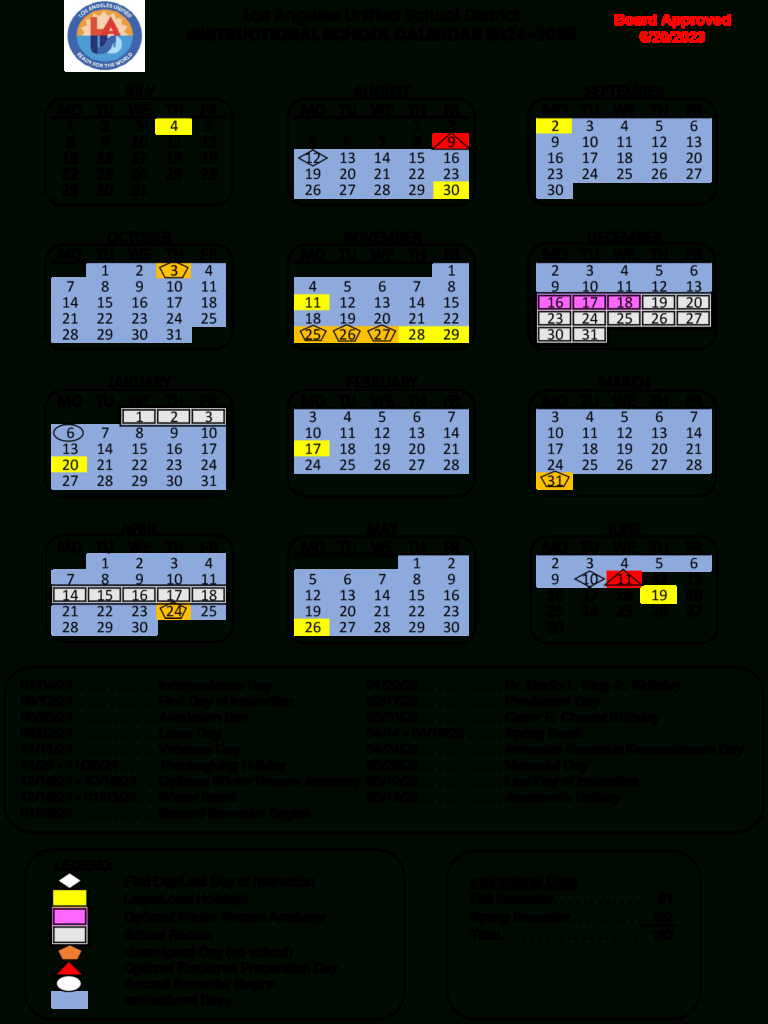 2025-26 Lausd Calendar - Printable for Lausd 2025 To 2026 Calendar Printable