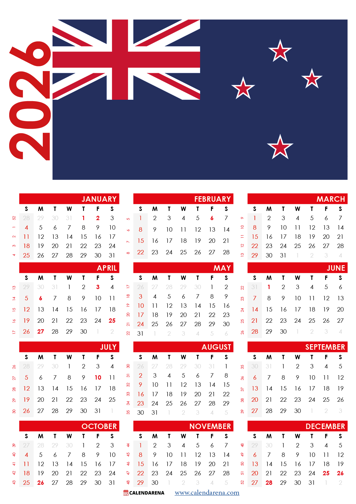 2025 Calendar Nz With Holidays And Festivals intended for 2026 Calendar Printable Nz