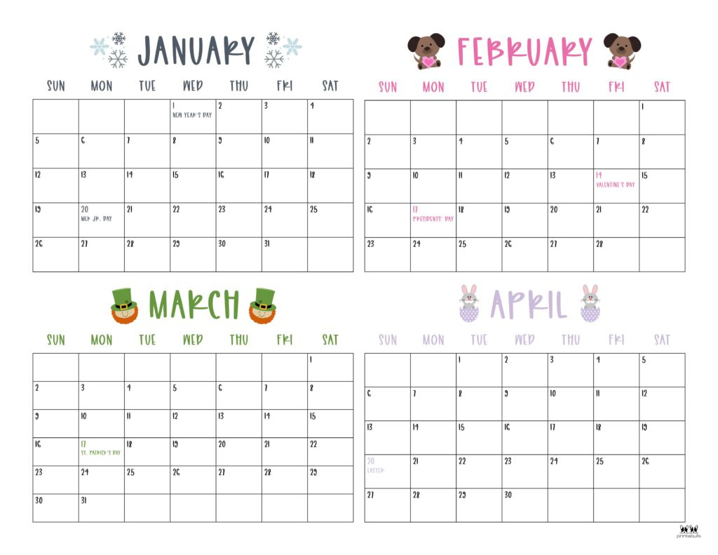 2025 Four Month Calendars - 31 Free Printables | Printabulls inside Free Printable 4 Month Calendar 2026