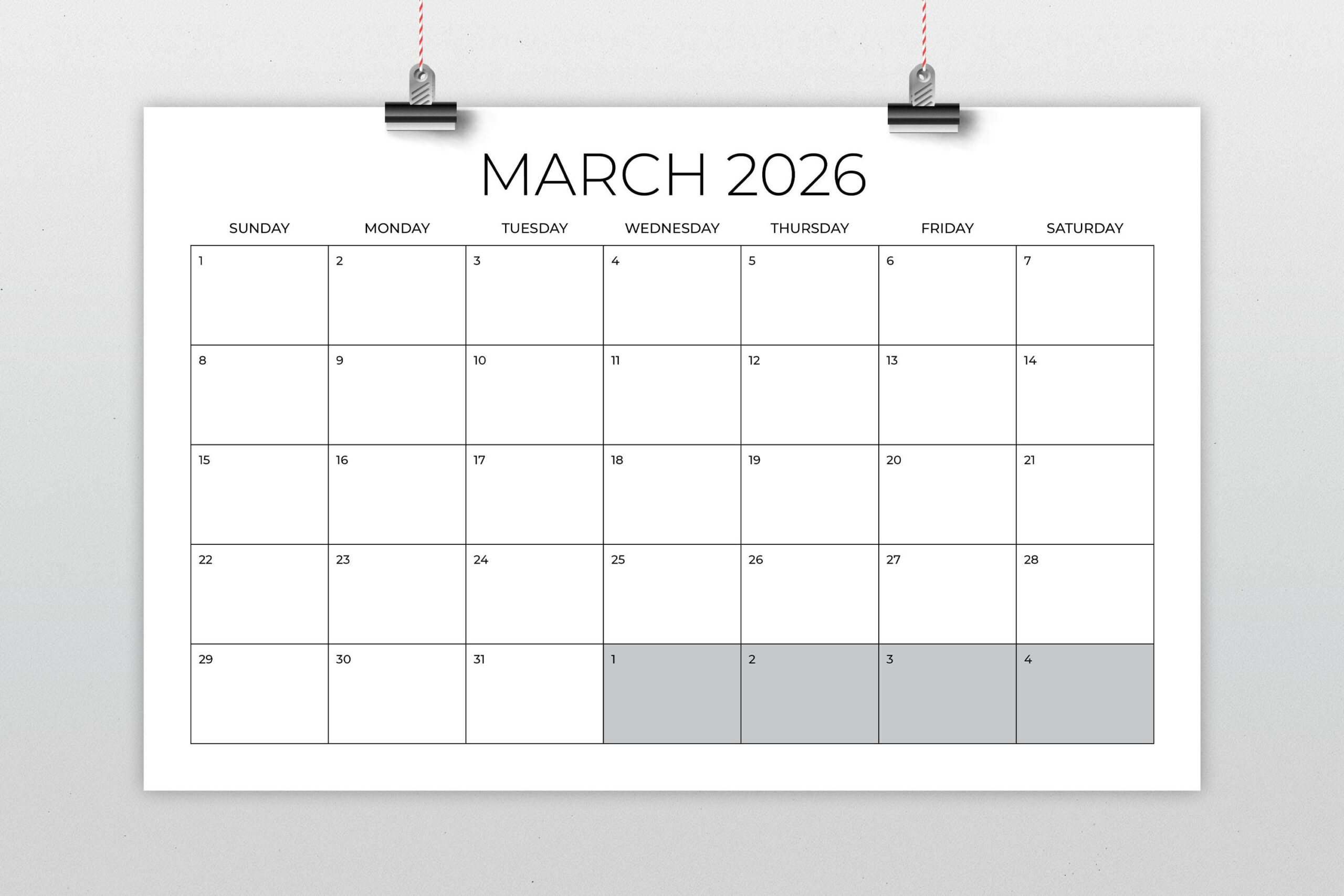 2026 11 X 17 Inch Calendar Template | Instant Download Thin Sans throughout 2026 Calendar Printable 11X17