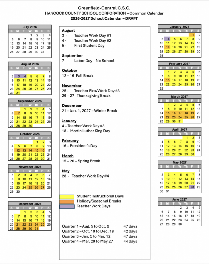 HHH School Calendar 2026 – 2027