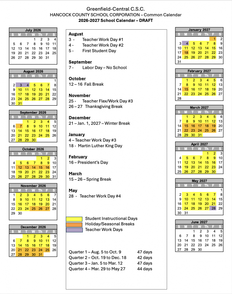 2026-2027 School Calendar Feedback - Greenfield-Central Community with regard to Hhh School Calendar 2026 - 2027