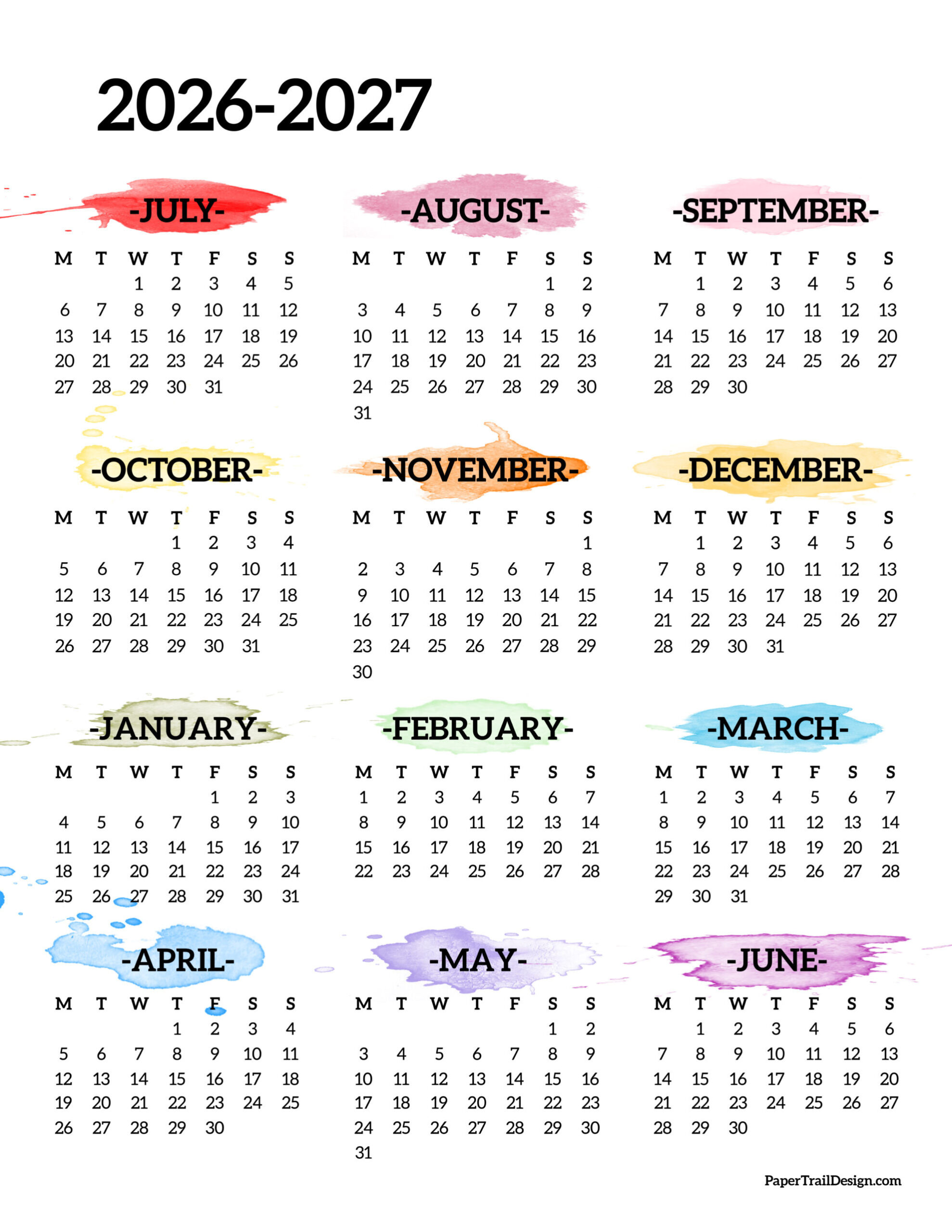2026-2027 School Year Calendar Free Printable - Paper Trail Design inside K12 Calendar 2026 - 2027