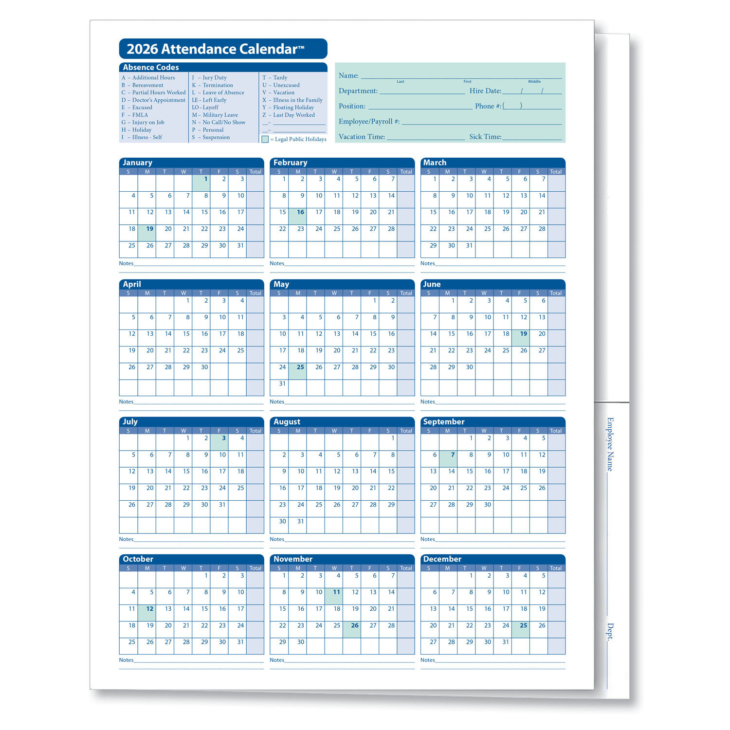 2026 Attendance Calendar Folder | Hrdirect regarding All in 2026 Attendance