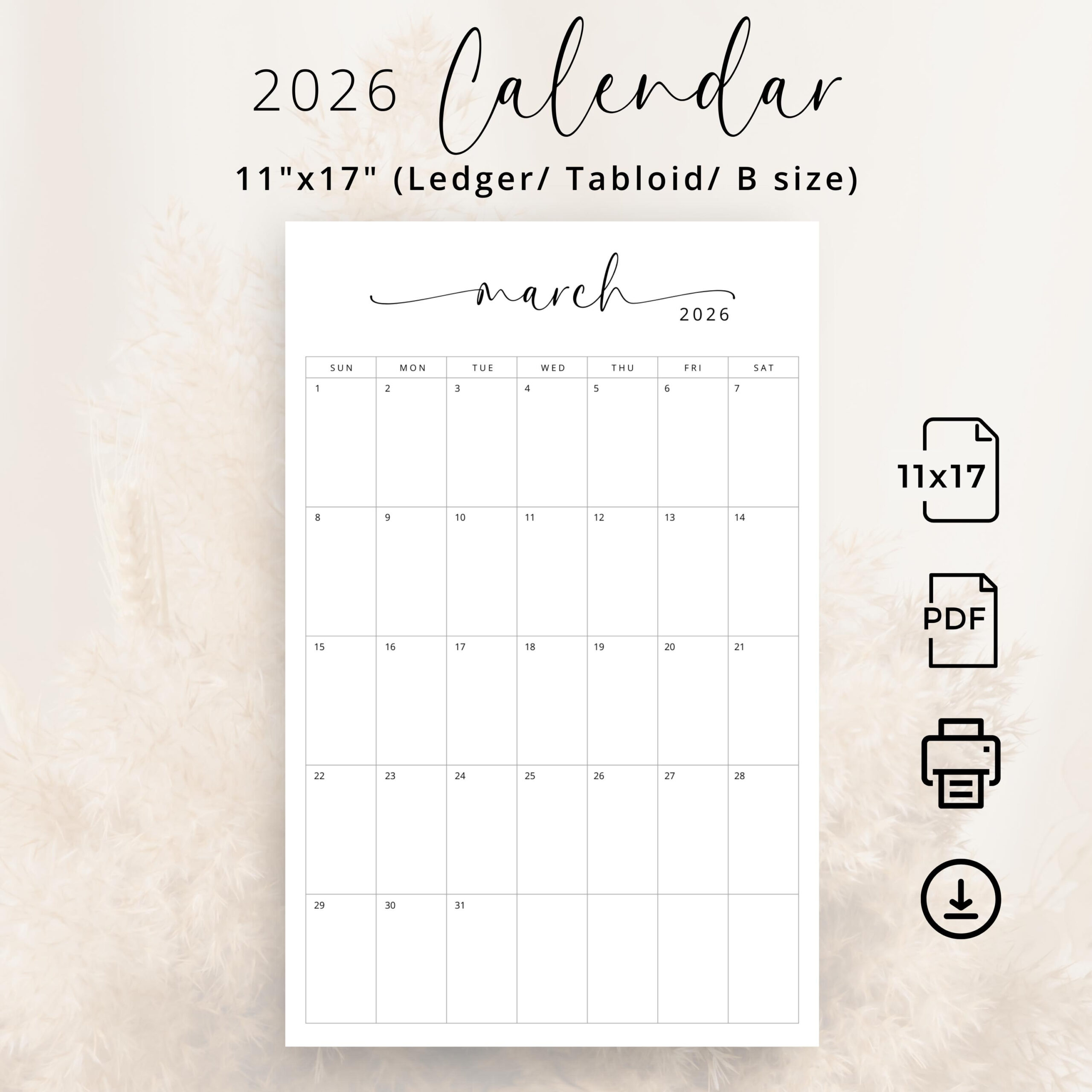 2026 Calendar 11X17 Ledger 2026 Monthly Planner Portrait Sunday intended for 2026 Calendar Printable 11x17