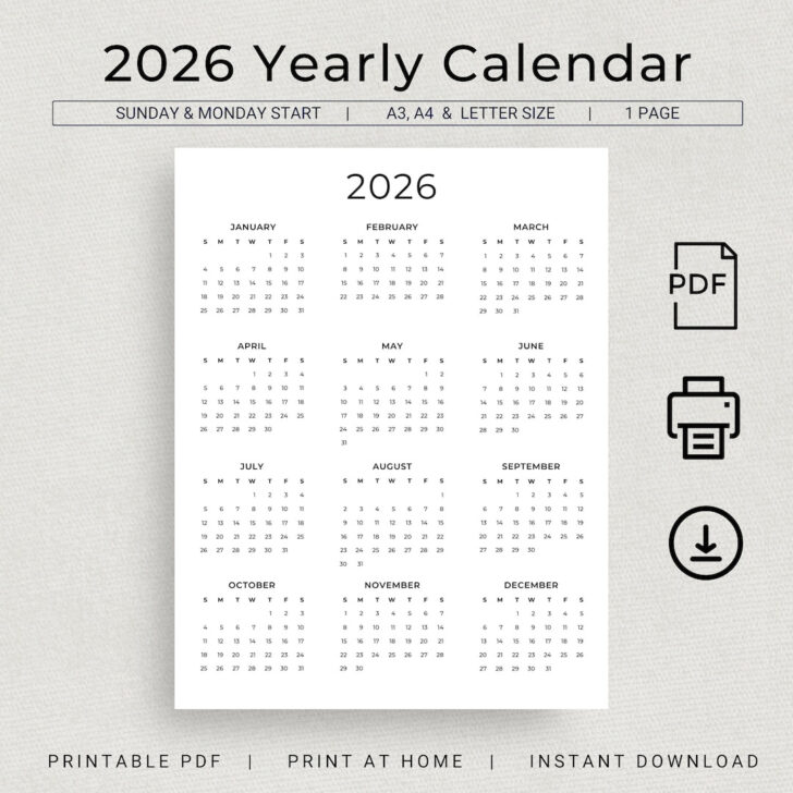 At a Glance Yearly Calendar 2026