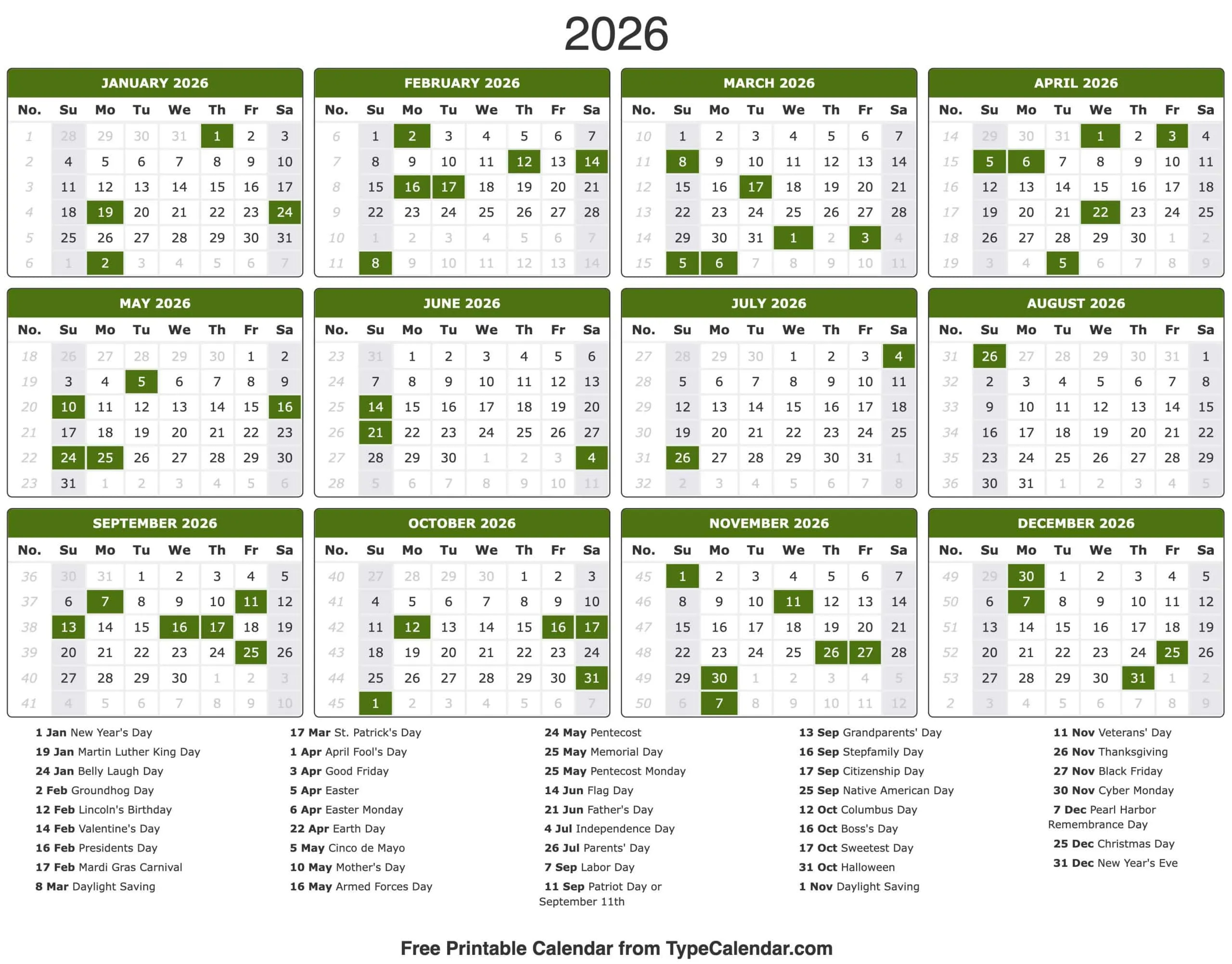 2026 Calendar - Free Printable Calendar With Holidays throughout 2026 Calendar Printable with Holidays
