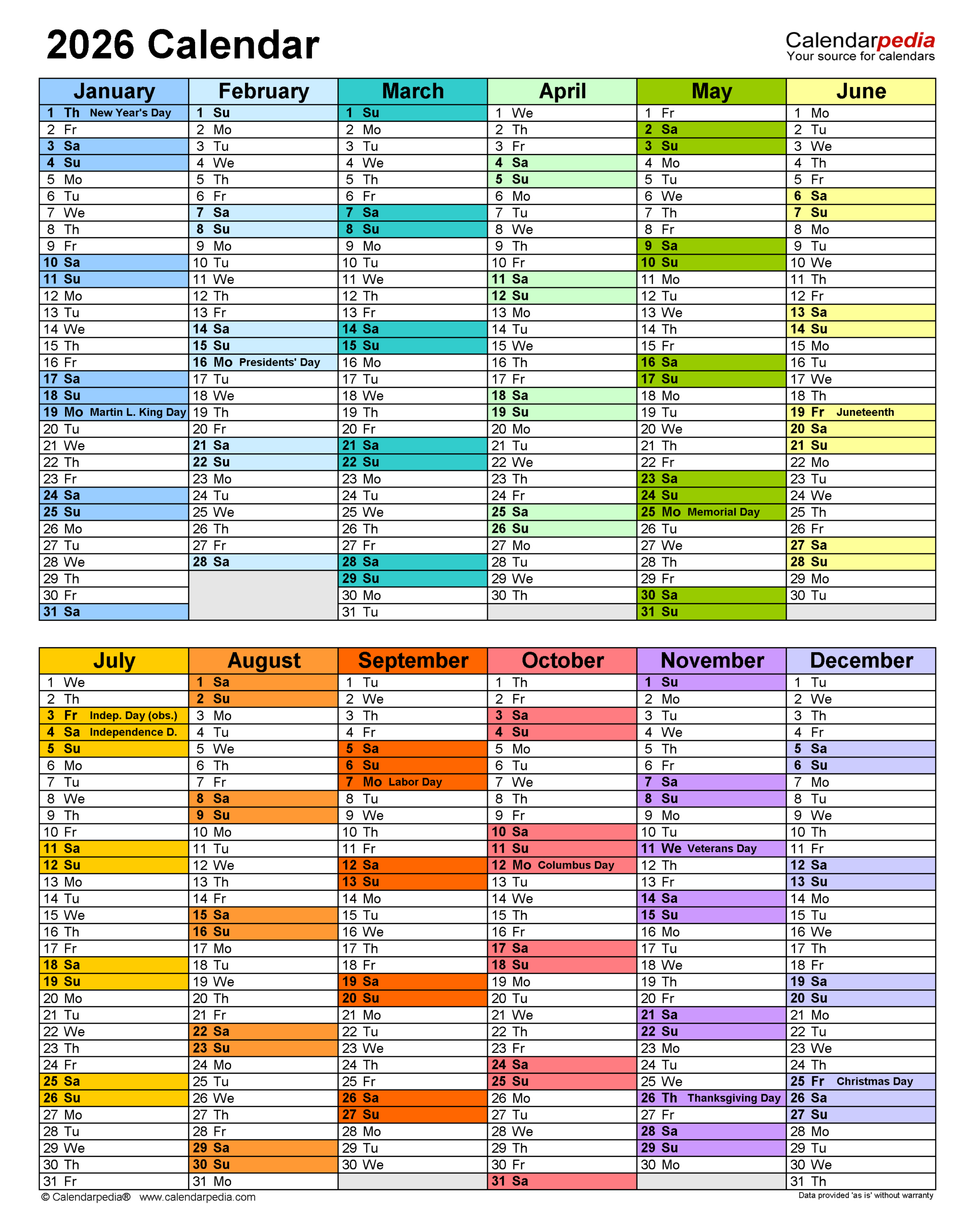 2026 Calendar - Free Printable Pdf Templates | Calendarpedia for 2026 Printable Attendance Calendar