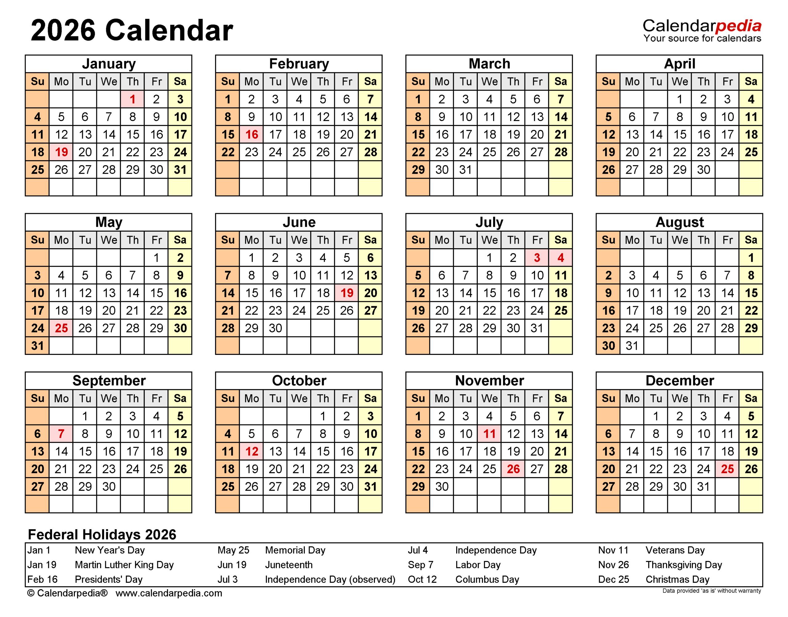 2026 Calendar - Free Printable Pdf Templates | Calendarpedia with regard to 2026 Calendar Printable Calendarpedia