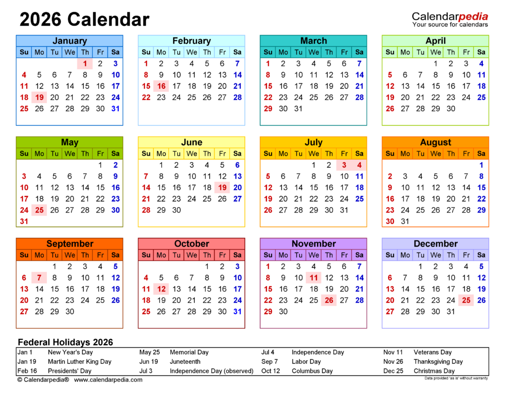 With Holidays 2026 Calendar Printable | Printable Calendars