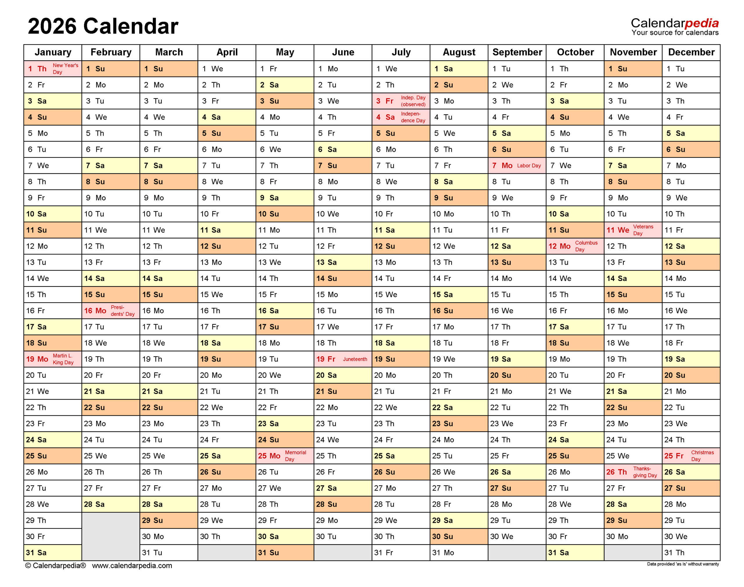 2026 Calendar - Free Printable Pdf Templates | Calendarpedia within Printable Attendance Calendar 2026