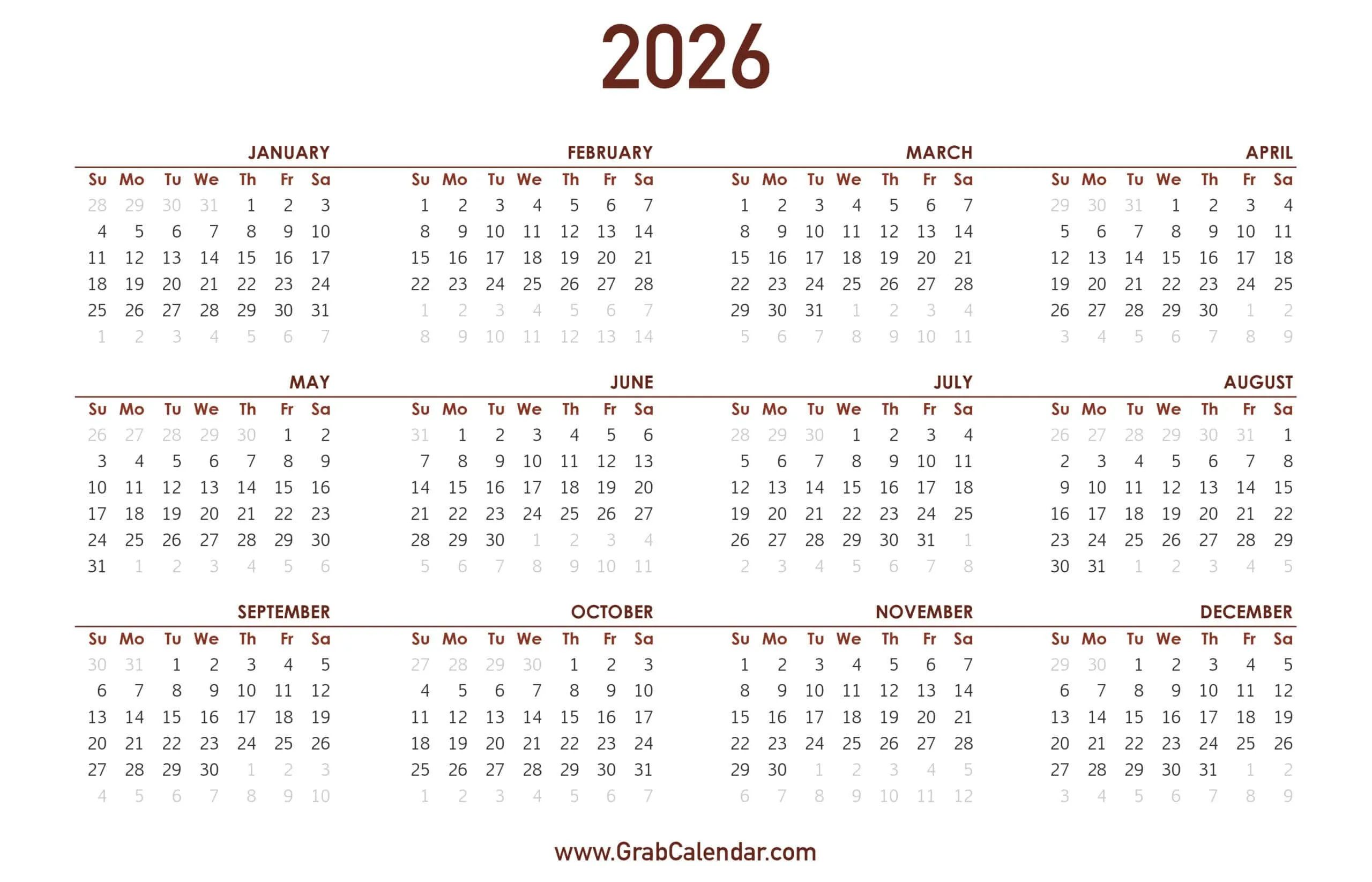 2026 Calendar - Grab Calendar within I Need A 2026 Calendar
