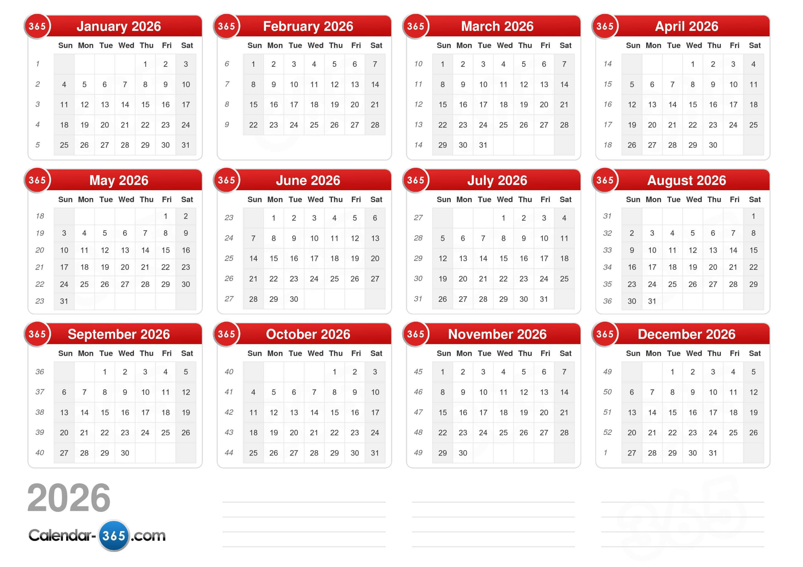 2026 Calendar inside Number Of Weekends In 2026