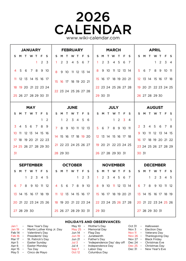 Absence Calendar 2026 Free Download