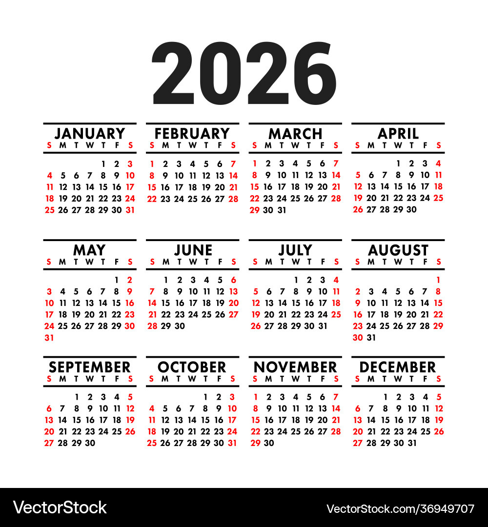 2026 Calendar - Square Wall/Pocket – Royalty-Free Vector in Pocket Calendar 2026 Printable