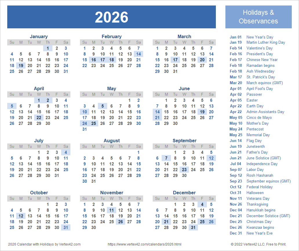 2026 Calendar Templates And Images intended for 2026 Calendar Printable Template