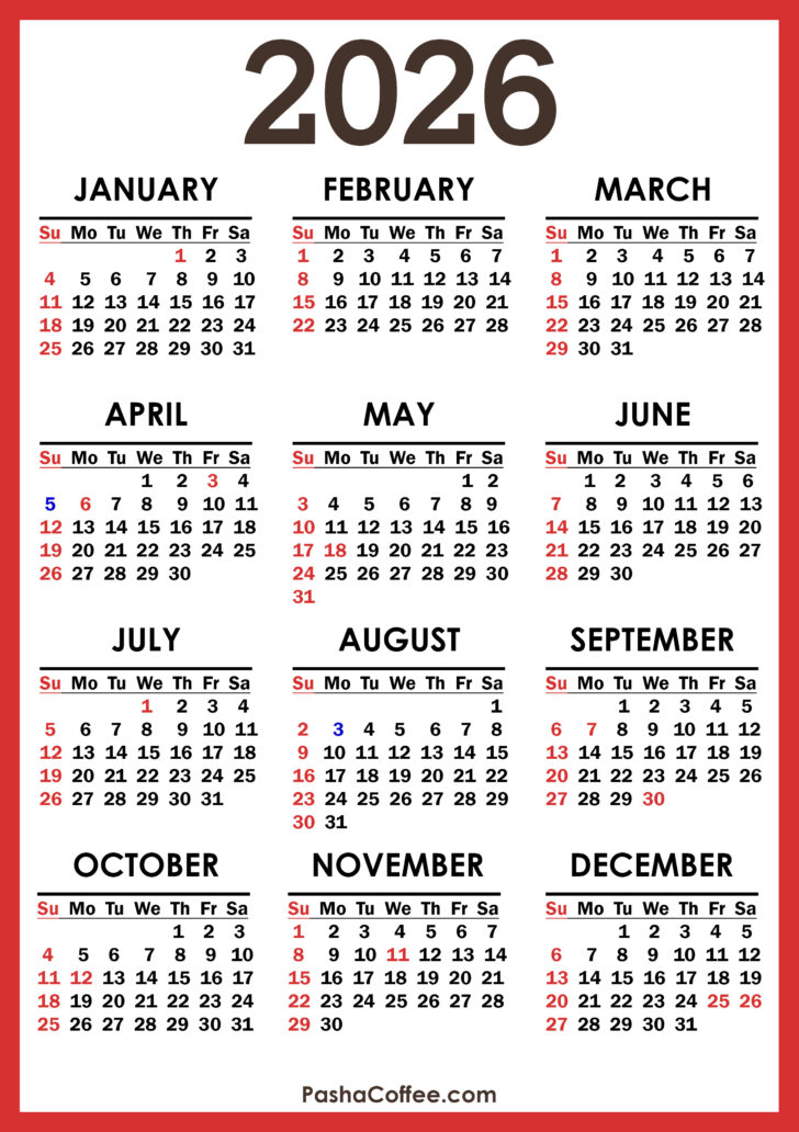 Free Printable Calendar 2026 Canada