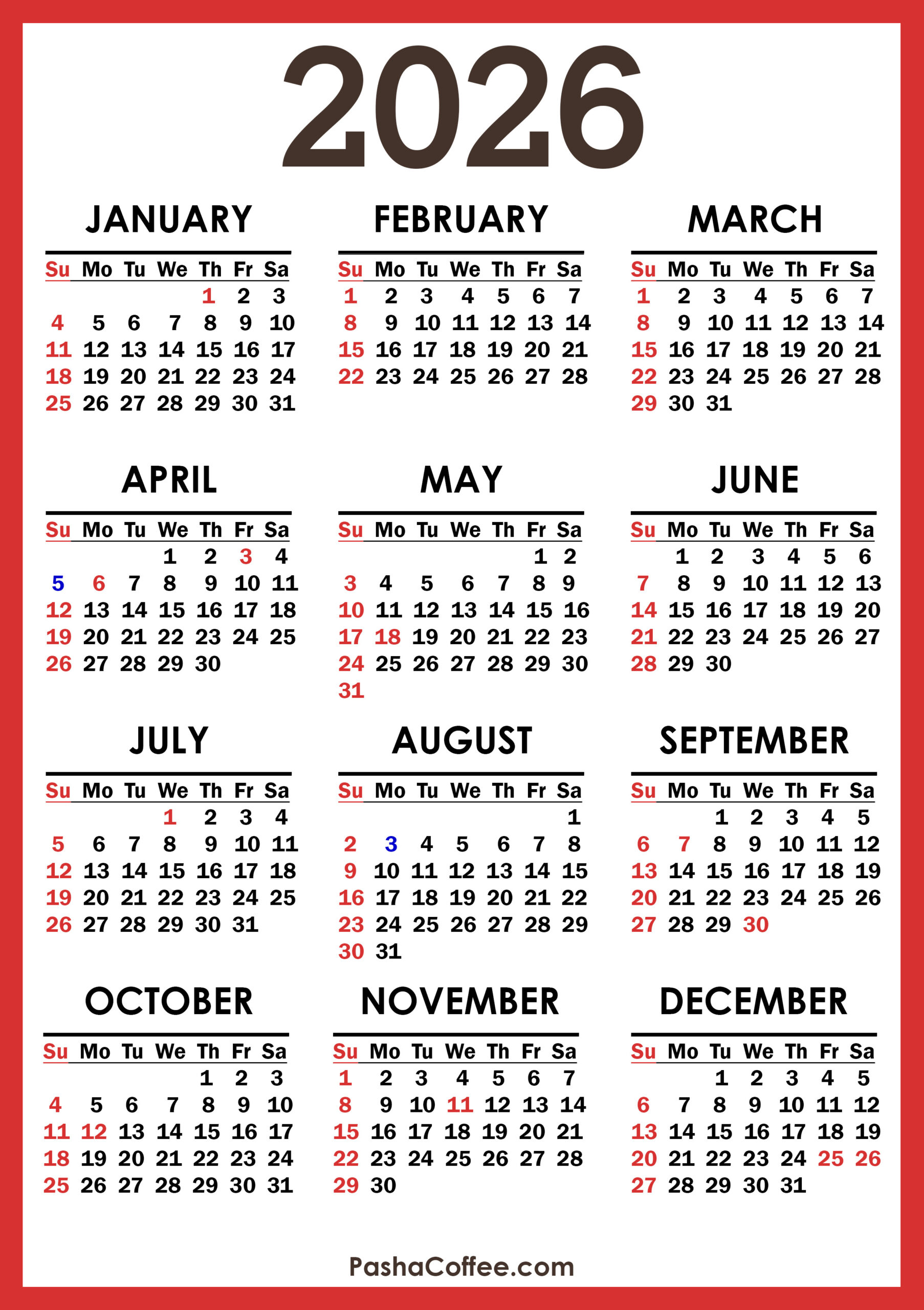 2026 Calendar With Canada Holidays, Printable Free, Vertical intended for Free Printable Calendar 2026 Canada