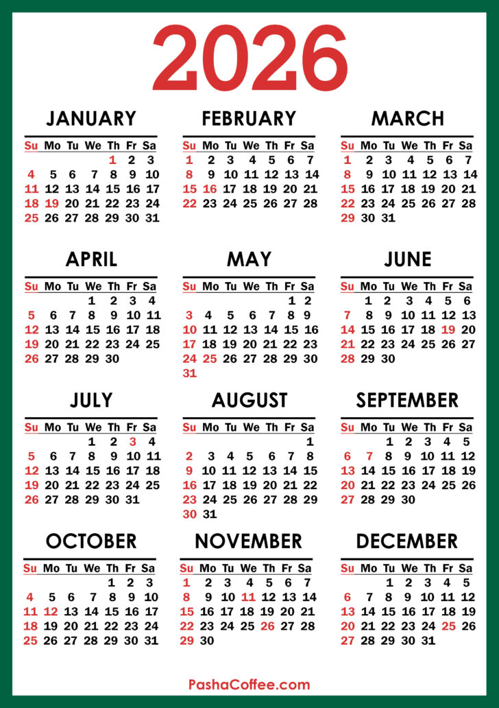 Free Printable 2026 Calendar with Holidays Us