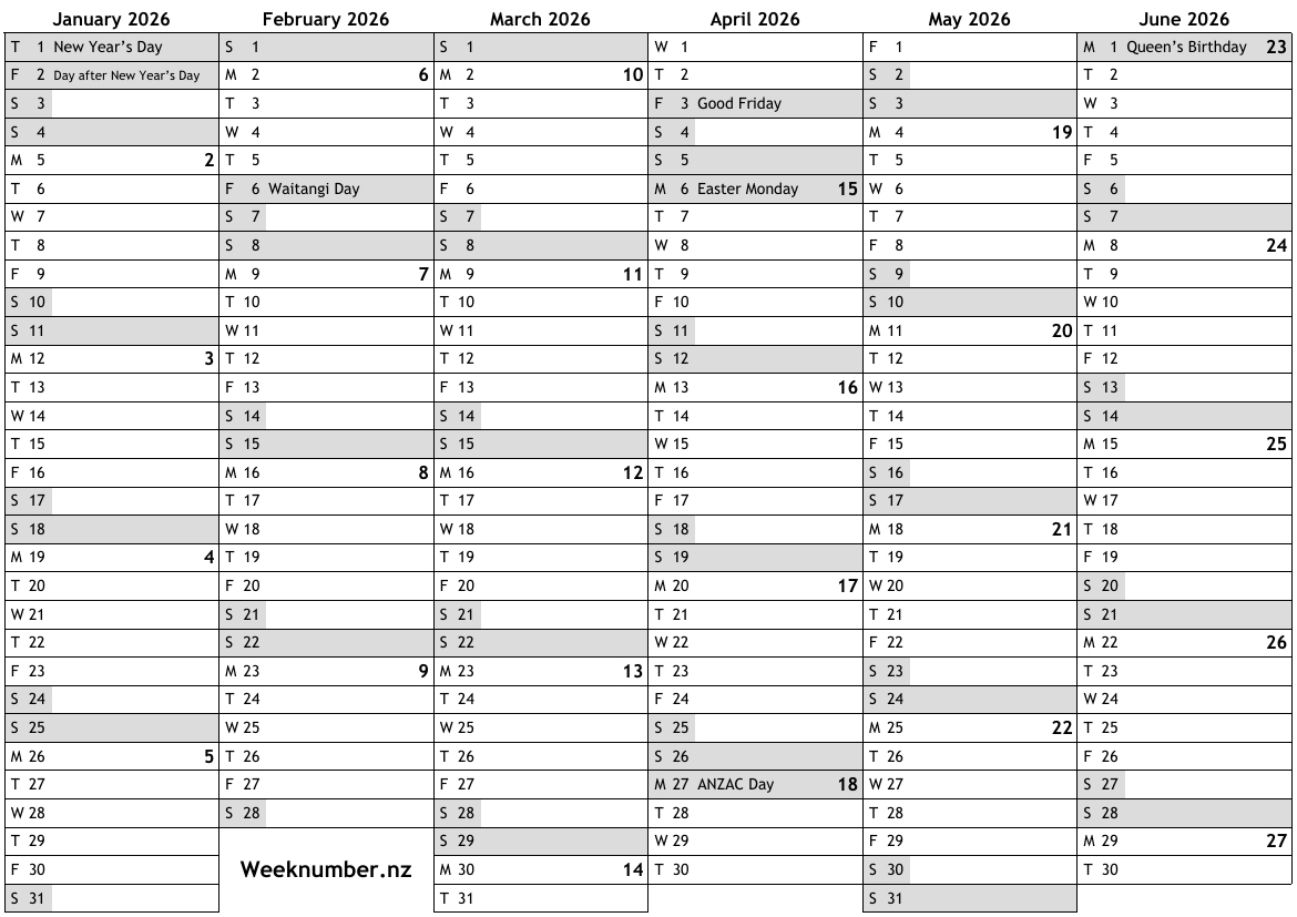 2026 Calendar With Week Numbers And Holidays For New Zealand within 2026 Calendar Printable New Zealand
