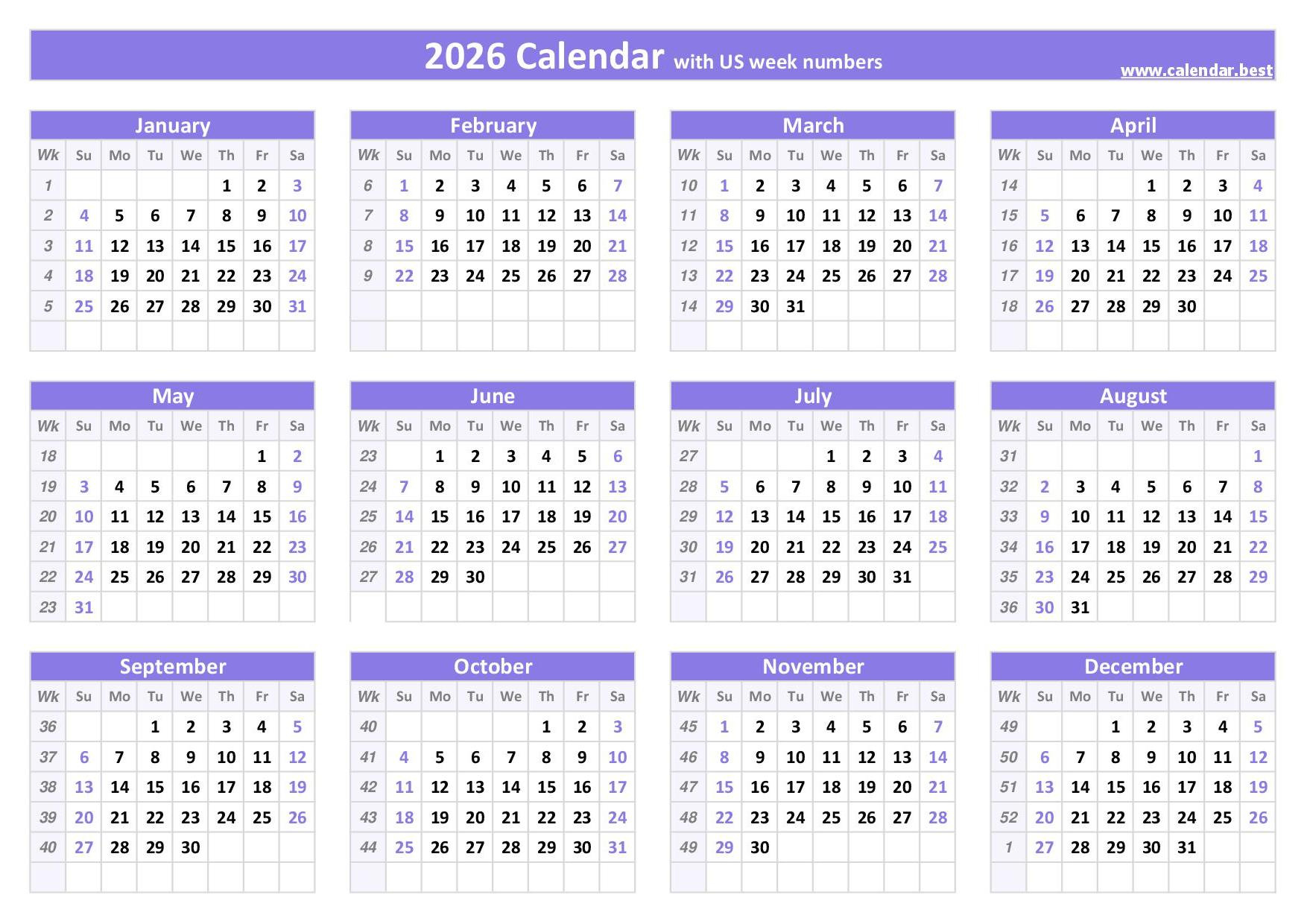 2026 Calendar With Week Numbers (Us And Iso Week Numbers) in What Calendars Work in 2026?