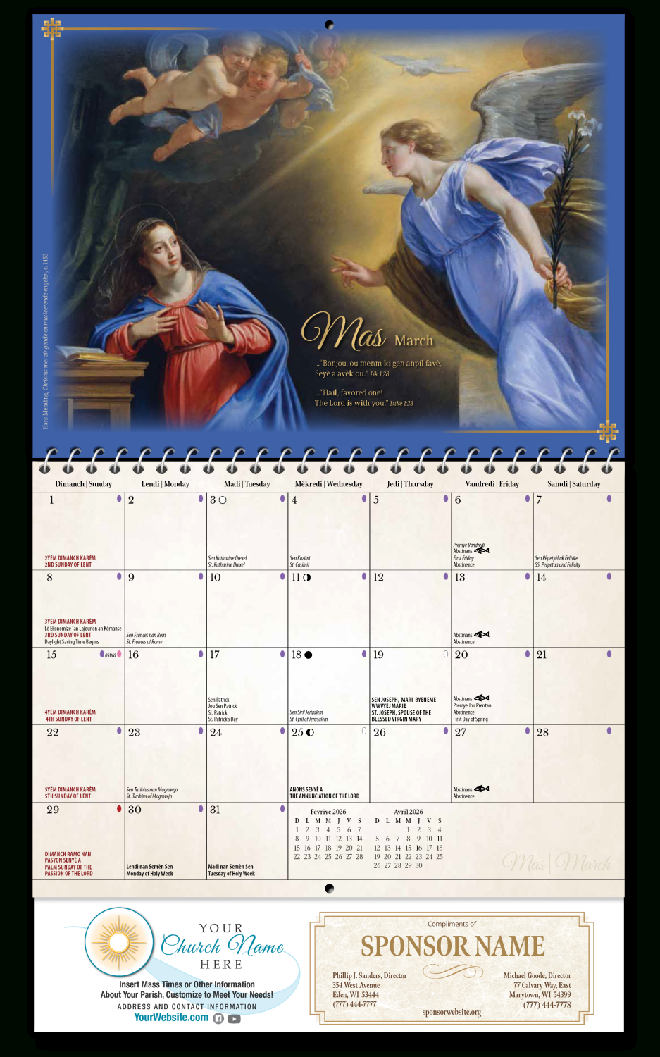 2026 Calendars | Blue Mound Graphics with regard to 2026 Catholic Calendar