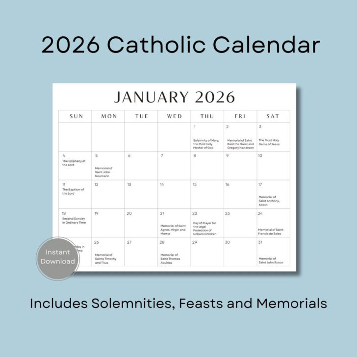 Catholic Calendar 2026 Printable