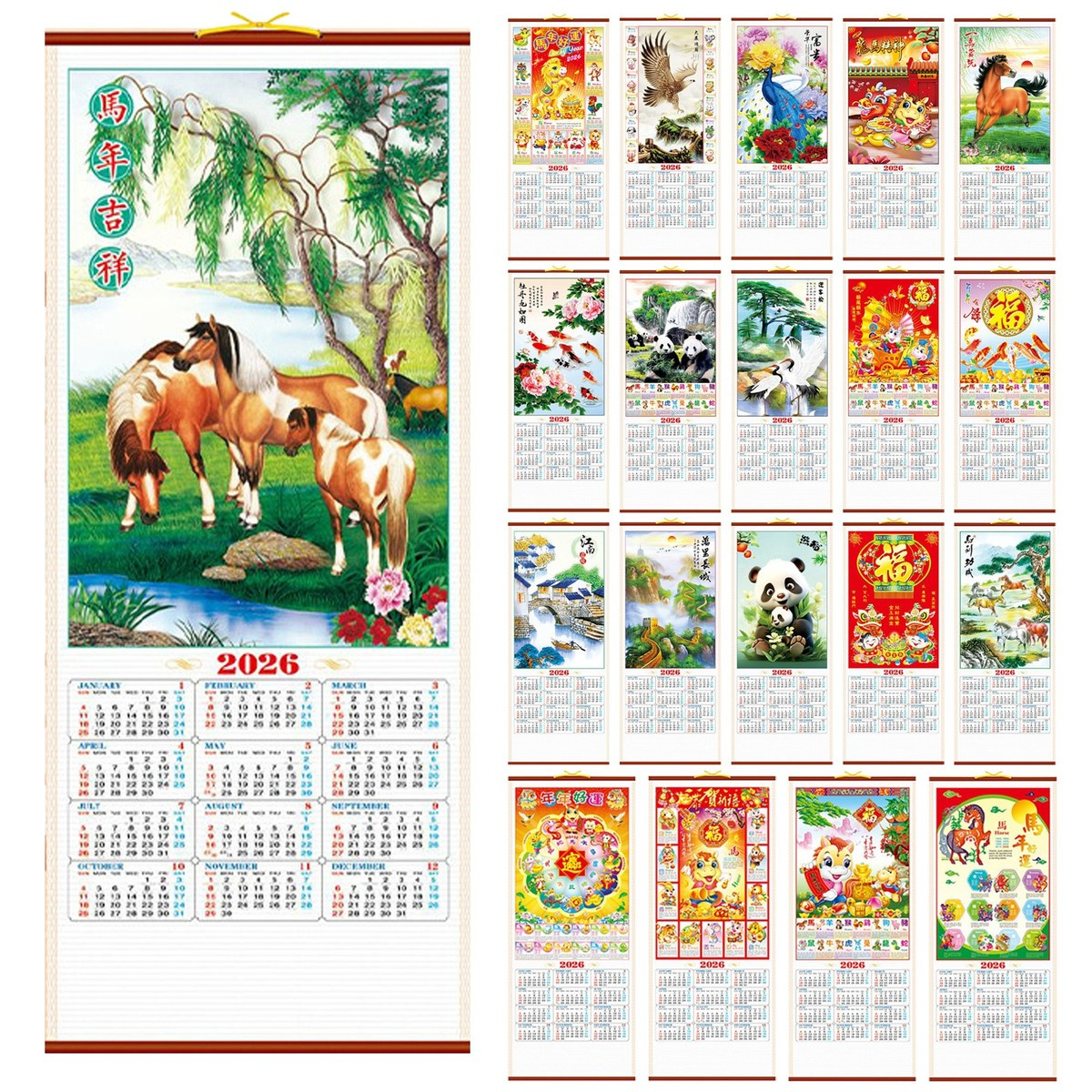 2026 Chinese China Wall Hanging Scroll Horse Calendar And Pictures with regard to Chinese Calendar 2026 Horse