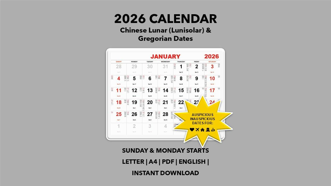 2026 Chinese Lunar Calendar: Auspicious Dates &amp;amp; Festivals (Pdf inside Printable Chinese Lunar Calendar 2026