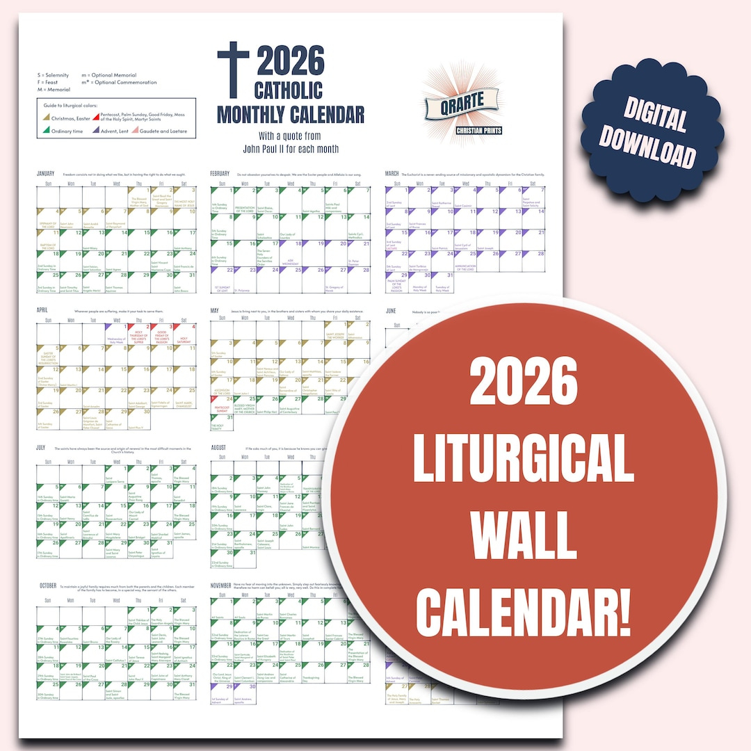 2026 Color-Coded Liturgical Calendar - Instant Download Catholic Planner -  Etsy Sweden throughout Nz Catholic Liturgical Calendar 2026