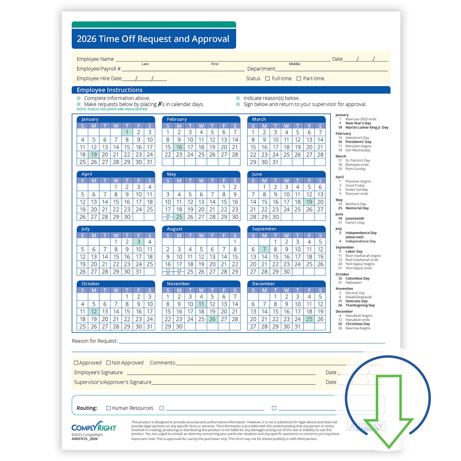 2026 Downloadable Time Off Request And Approval Form | Hrdirect with regard to 2026 Employee Attendance Calendar Free Printable