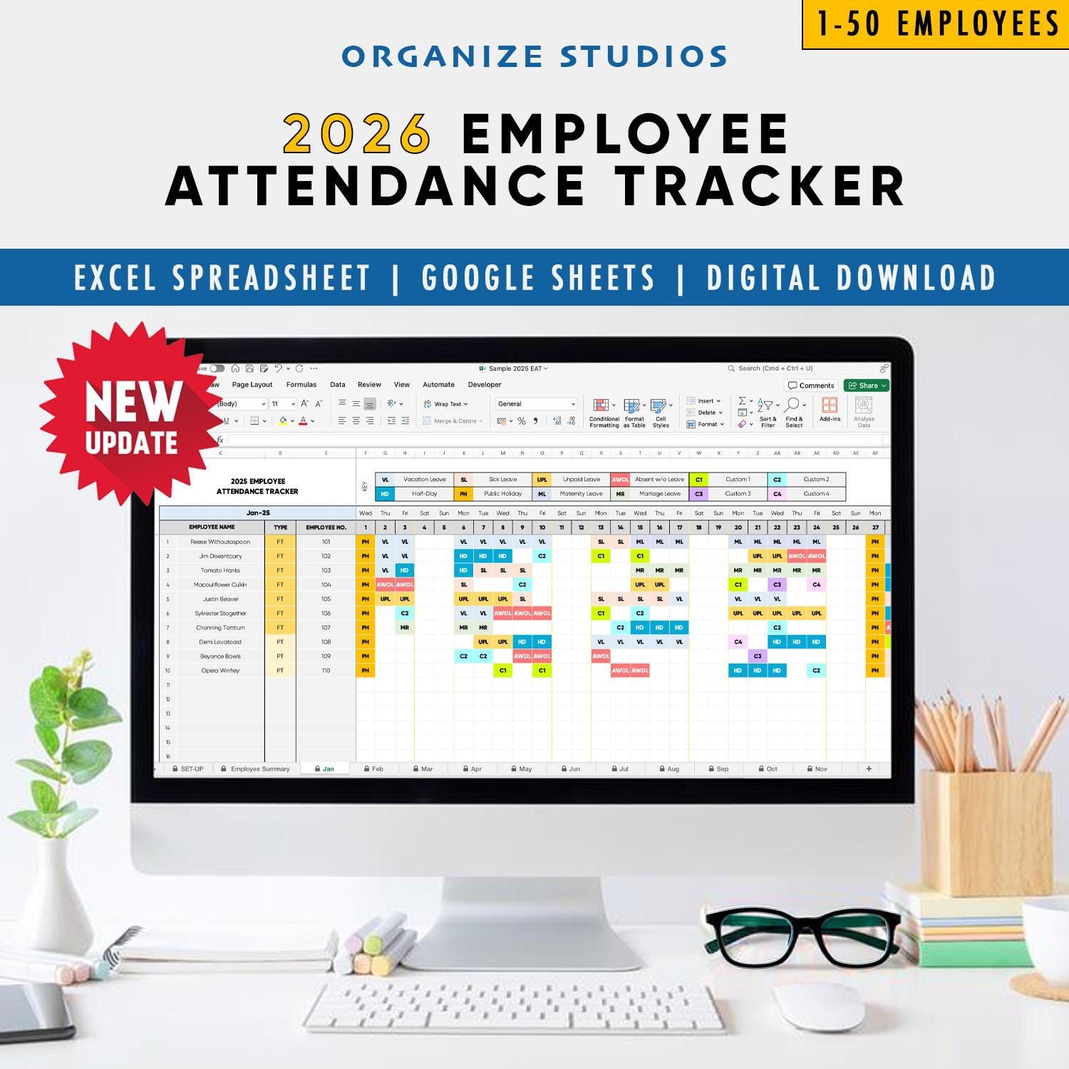 2026 Employee Attendance Tracker: Excel &amp;amp; Google Sheets inside Employee Attendance Sheet 2026