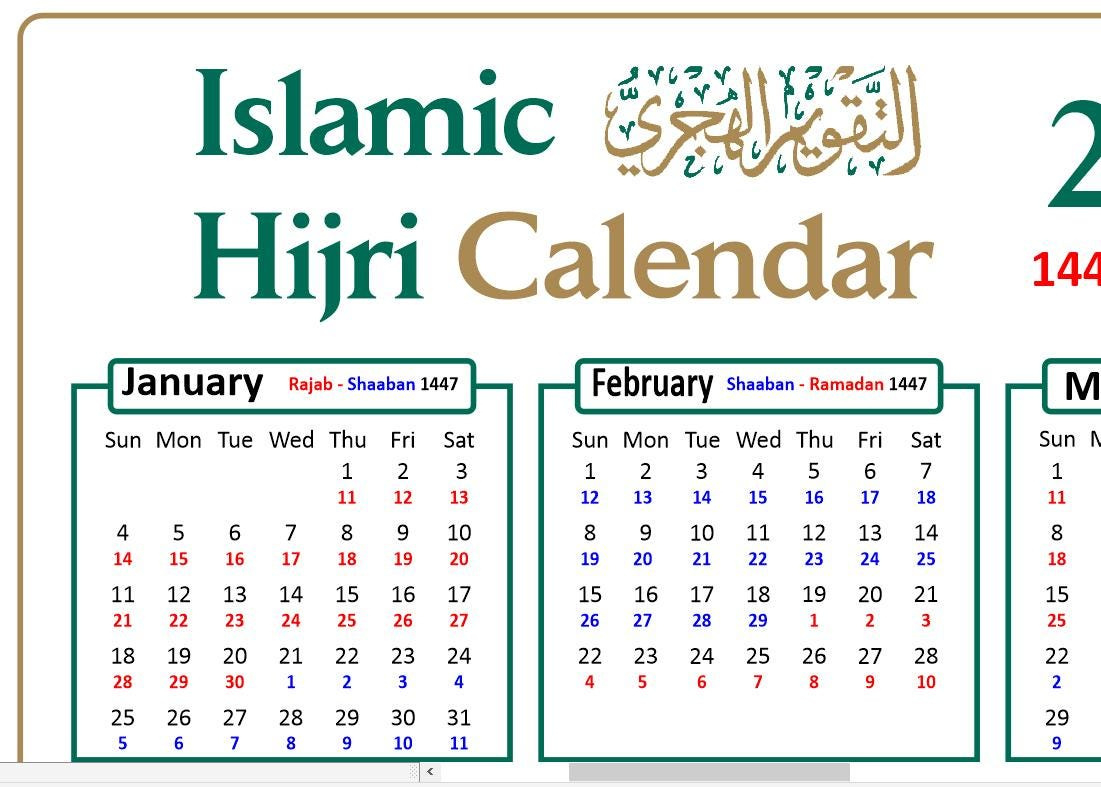 2026 Islamischer Kalender Mit Farbunterlegten 1447 Und 1448 Ah with regard to Islamic Calendar 2026 Ummul Qura