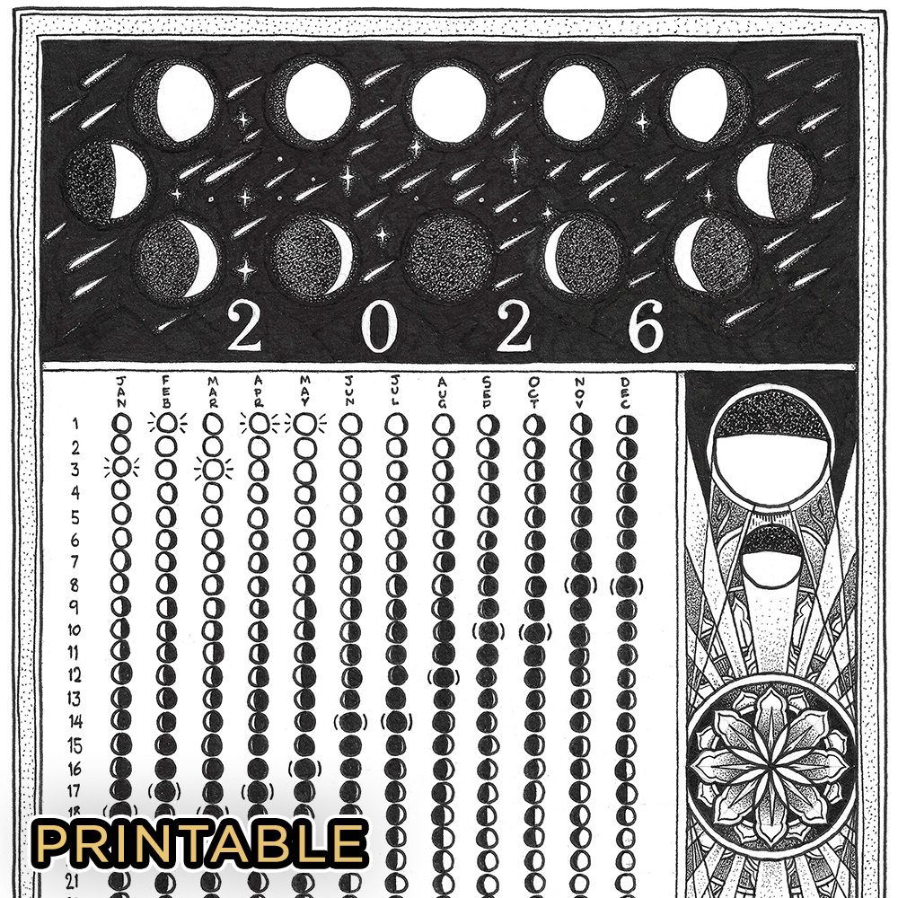 2026 Lunar Calendar | Geometers Circle with Moon Phase Calendar 2026 Printable