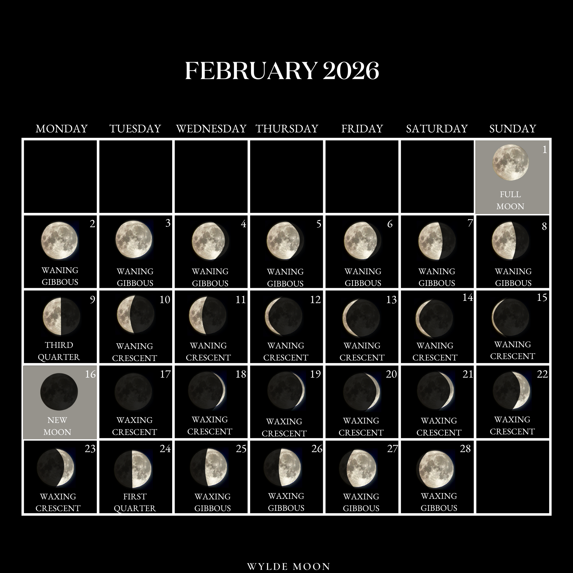 2026 Moon Calendar - Every Phase And Stage Of The Moon for Full Moon Calendar 2026 February